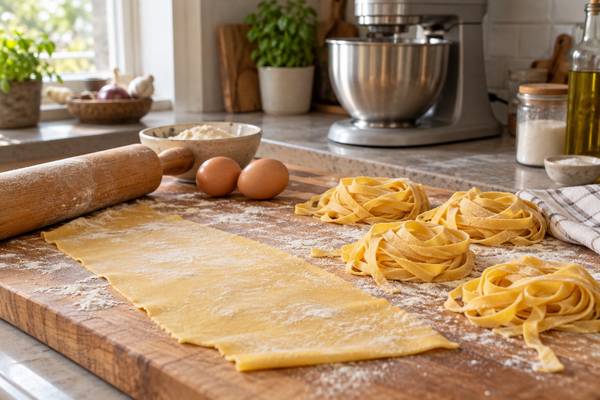 Verse tagliatelle en uitgerold pastadeeg